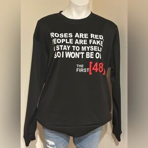 Black Red & White Letters Long Sleeve Casual Graphics Sweatshirt Sz XL
